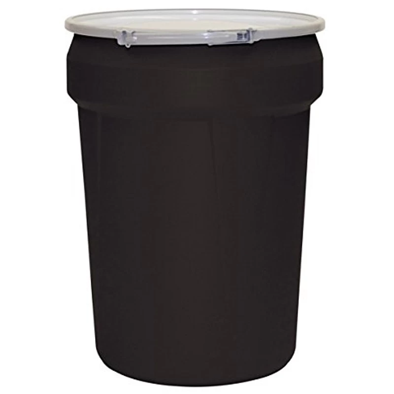 30 Gallon Black Plastic Drum, Taper Sided, UN Rated, Cover W/Metal Lever Lock 3 30 Gallon Black Plastic Drum, Taper Sided, UN Rated, Cover W/Metal Lever Lock