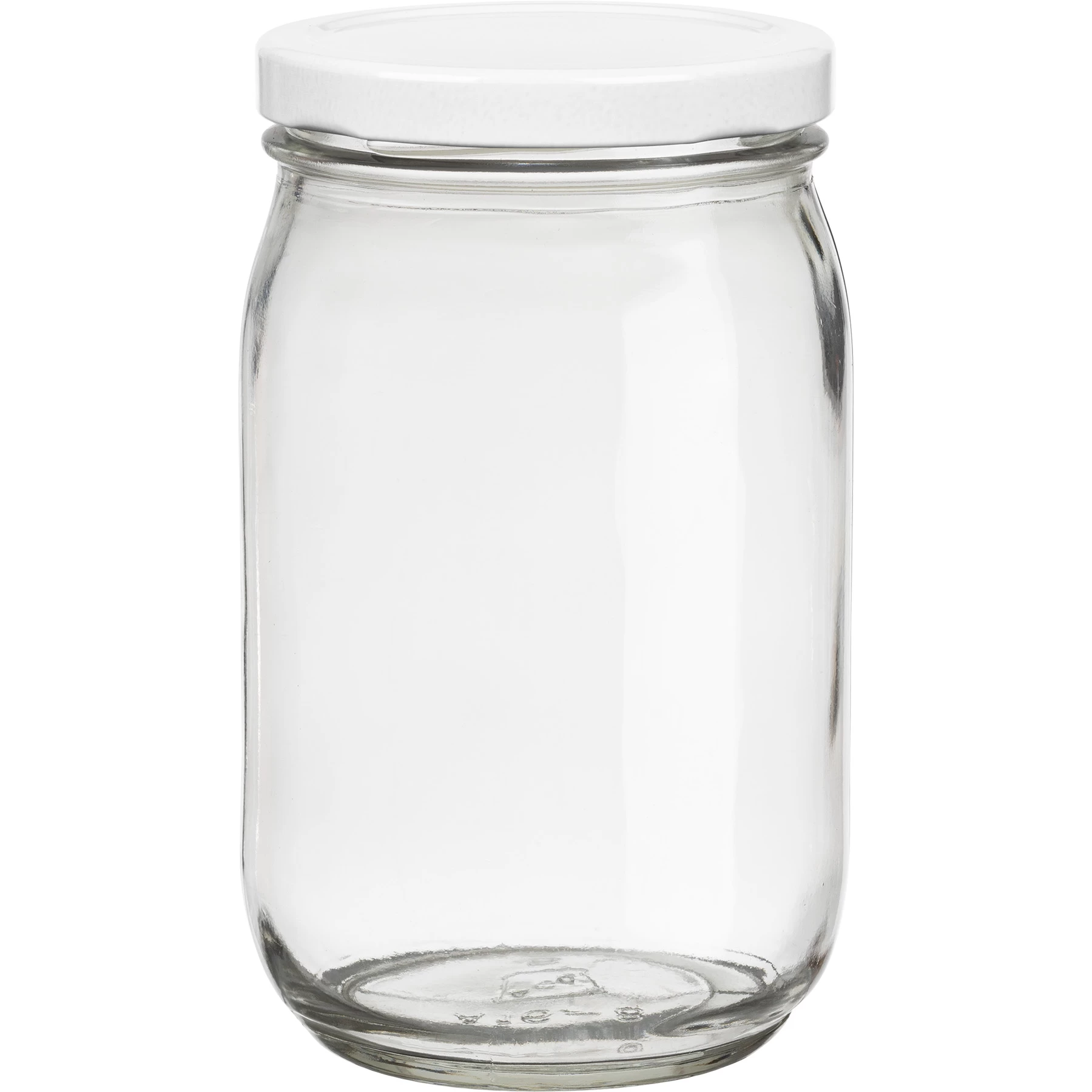 16 Oz. Clear Glass Mayo Jar W/ White Metal Lug Cap W/ Plastisol Liner, 70mm 70-2030