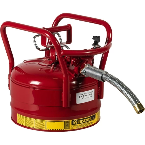 2.5 Gallon, Type II DOT Steel Safety Can, W/1" Dia. Hose For Flammables, Red