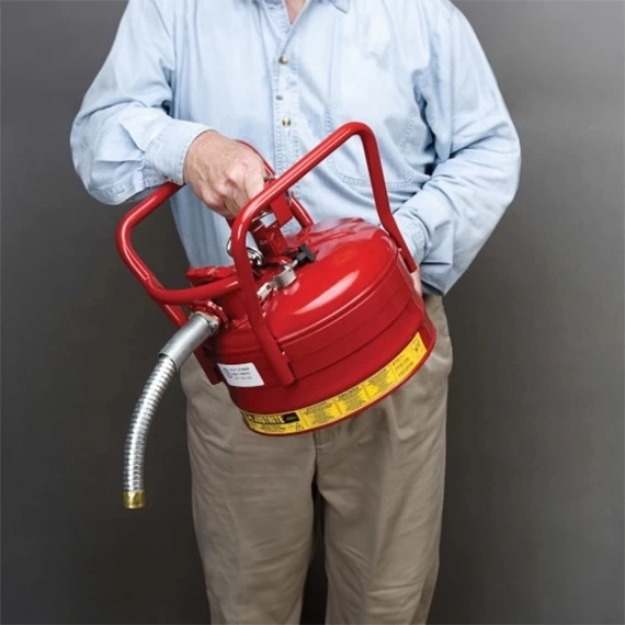 2.5 Gallon, Type II DOT Steel Safety Can, W/1" Dia. Hose For Flammables, Red - Image 2