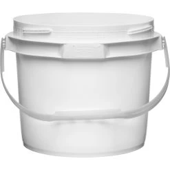2.5 Gallon White Plastic Pail W/Plastic Handle, Threaded Opening, Lite Latch, UN Rated