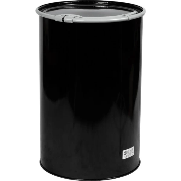 55 Gallon Steel Drum, Black, Straight Sided, Unlined, 20GA, Cover W/Lever Lock Ring 3 55 Gallon Steel Drum, Black, Straight Sided, Unlined, 20GA, Cover W/Lever Lock Ring