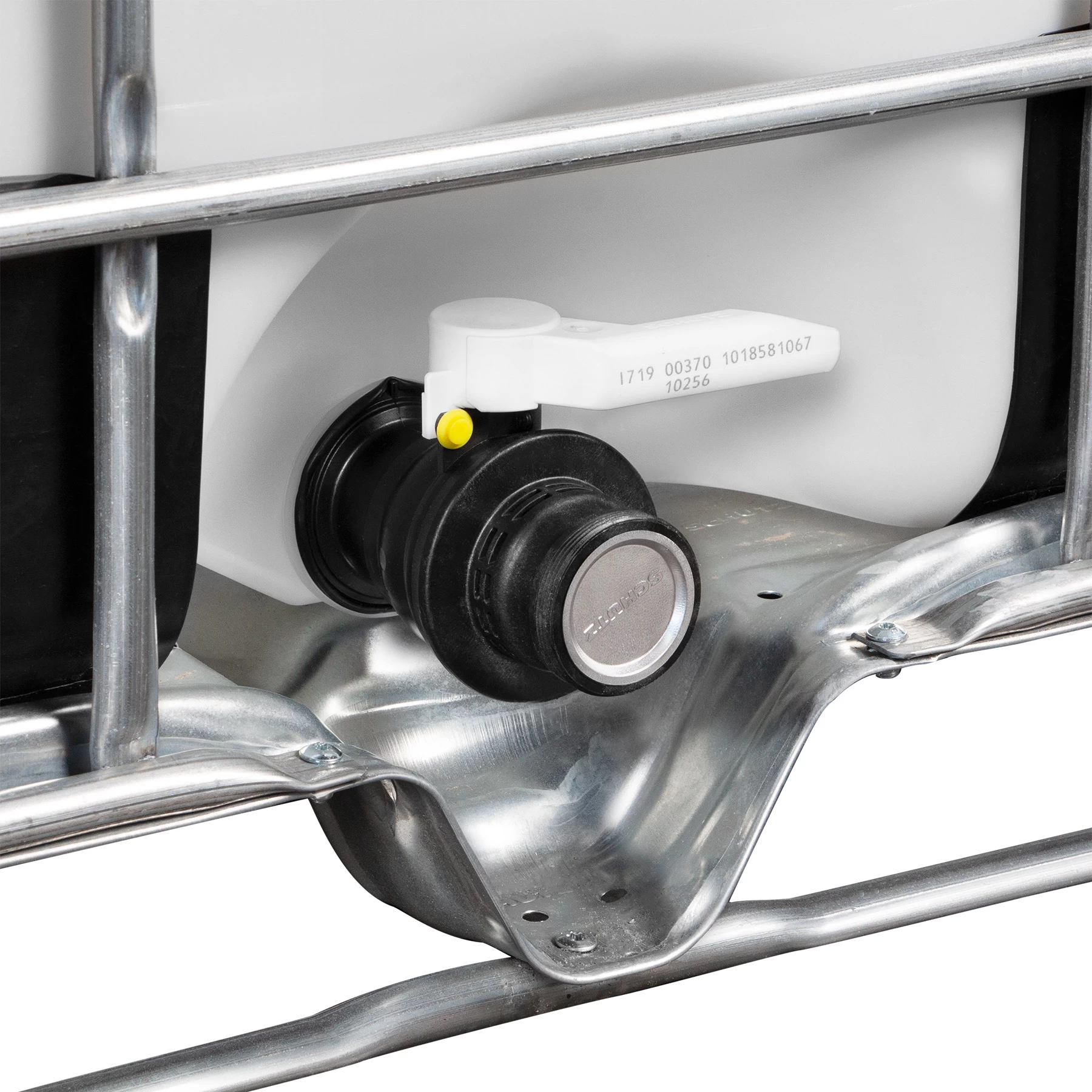 330 Gallon Schuetz IBC Tote, Rebottled, UN Rated, 2" Camlock Valve, Various Pallet Styles 6 330 Gallon Schuetz IBC Tote, Rebottled, UN Rated, 2" Camlock Valve, Various Pallet Styles - Image 4