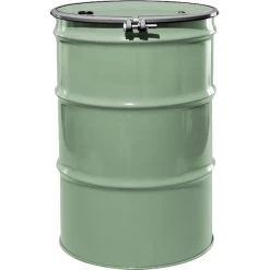 55 Gallon Superior Green Steel Drum, Reconditioned, UN Rated, Unlined, Cover W/Bolt Ring, 2" & 3/4" Fittings