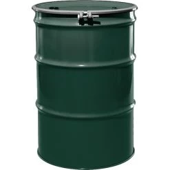 55 Gallon National Starch Green Steel Drum, Reconditioned, UN Rated, Lined, Cover W/Bolt Ring, 2" & 3/4" Fittings