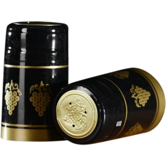 30 X 55mm Black W/Gold Grapes PVC Capsules W/Tear Tab, 100/cs 3 30 X 55mm Black W/Gold Grapes PVC Capsules W/Tear Tab, 100/cs