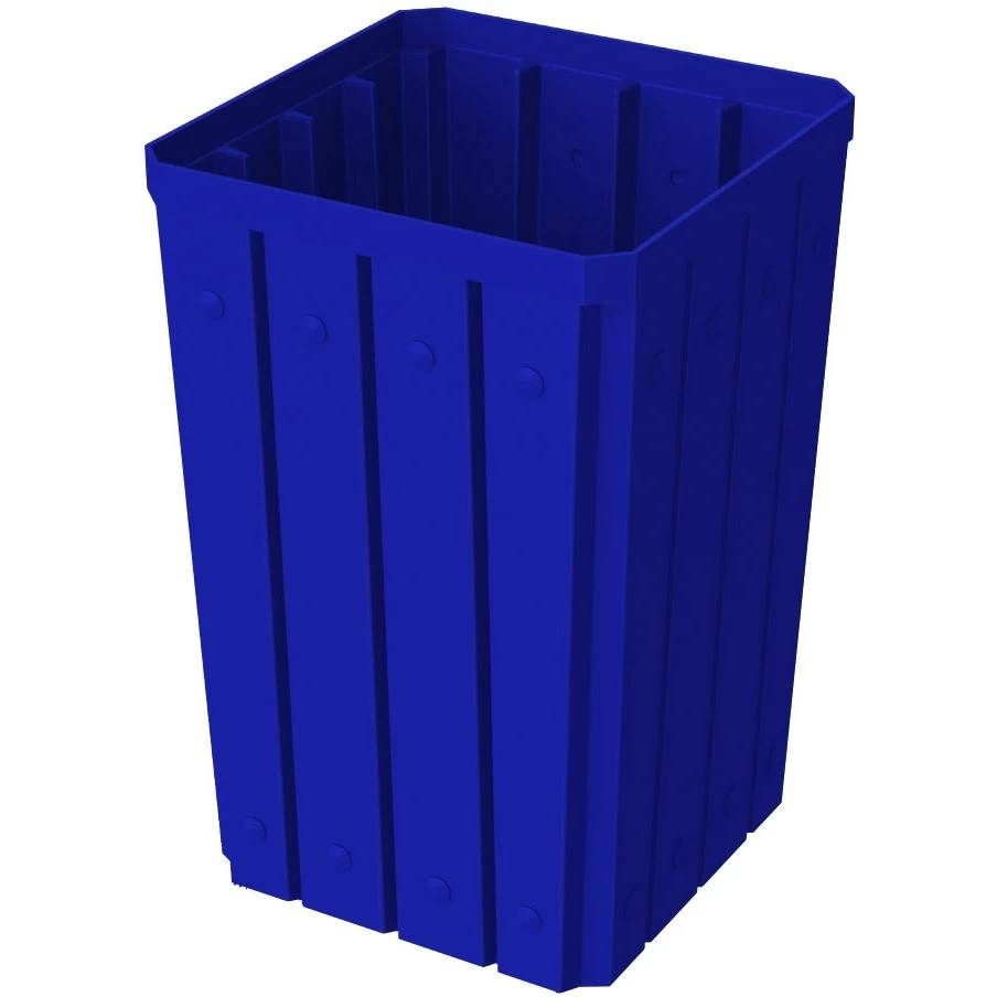 32 Gallon Blue Slatted Square Trash Receptacle, Flat Lid Dust Cover 4 32 Gallon Blue Slatted Square Trash Receptacle, Flat Lid Dust Cover - Image 2