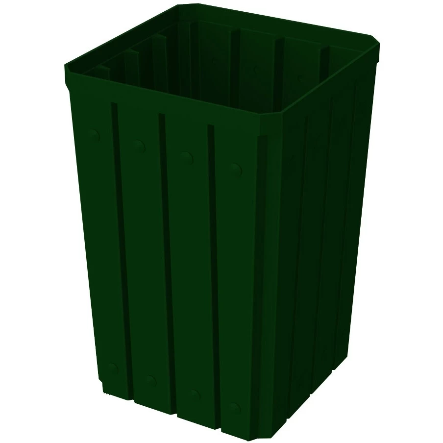 32 Gallon Green Slatted Square Trash Receptacle, Steel Ashtop Lid 4 32 Gallon Green Slatted Square Trash Receptacle, Steel Ashtop Lid - Image 2