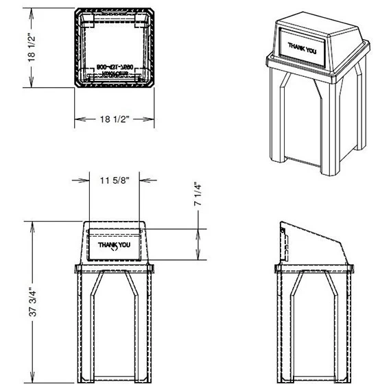 32 Gallon Green Square Trash Receptacle, Dome Top Lid 7 32 Gallon Green Square Trash Receptacle, Dome Top Lid - Image 5