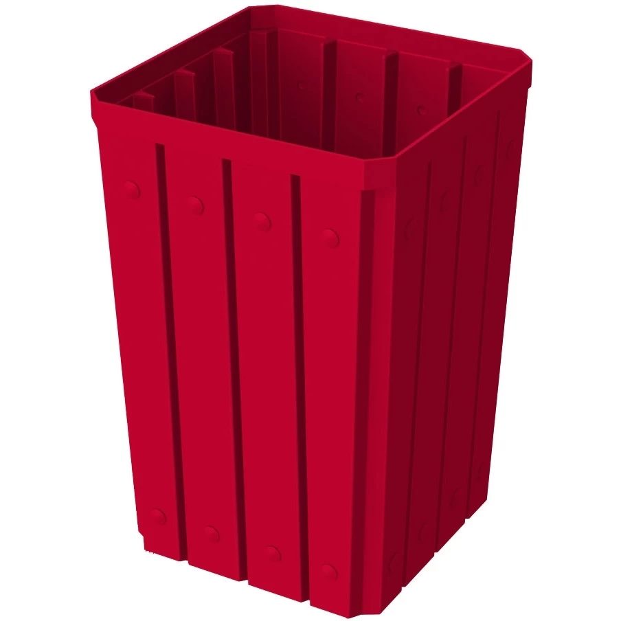 32 Gallon Red Slatted Square Trash Receptacle, Flat Top 11.5" Opening Lid 4 32 Gallon Red Slatted Square Trash Receptacle, Flat Top 11.5" Opening Lid - Image 2