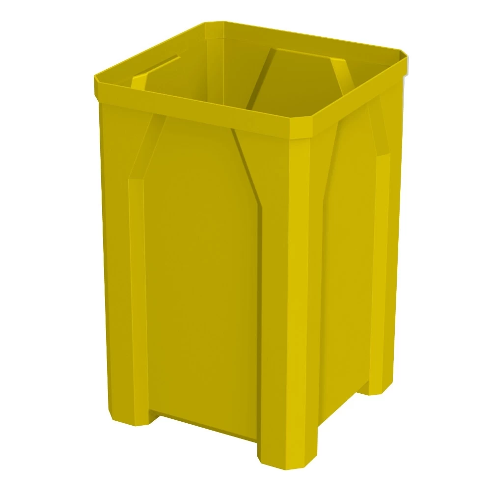 32 Gallon Yellow Square Trash Receptacle, Flat Top 11.5" Opening Lid 4 32 Gallon Yellow Square Trash Receptacle, Flat Top 11.5" Opening Lid - Image 2