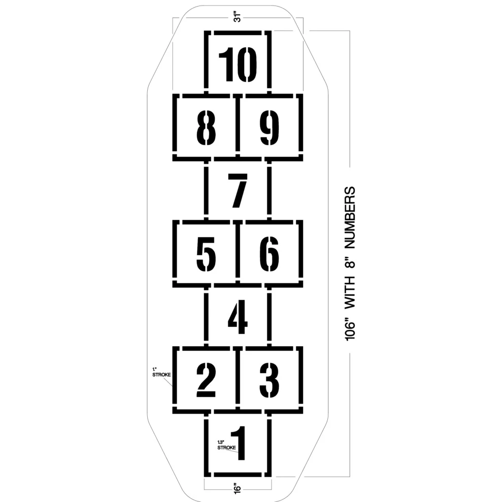 Hopscotch Playground Stencil, 106" High, 1/8" Thick 3 Hopscotch Playground Stencil, 106" High, 1/8" Thick