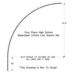 High School Basketball Court 3-Point Line Stencil, 19' 9" High, 1/8" Thick