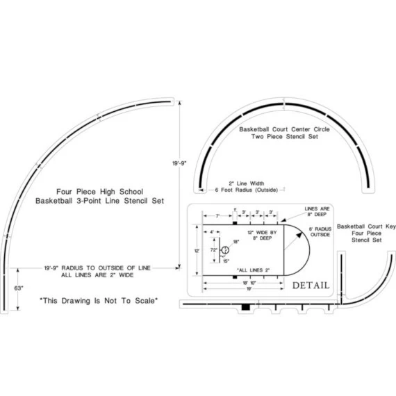High School Basketball Court Stencil Kit, 19' 9" High, 1/8" Thick 3 High School Basketball Court Stencil Kit, 19' 9" High, 1/8" Thick