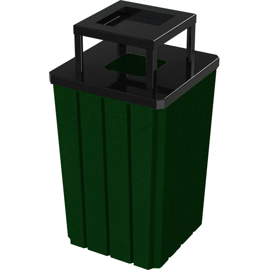 32 Gallon Green Slatted Square Trash Receptacle, Steel Ashtop Lid 3 32 Gallon Green Slatted Square Trash Receptacle, Steel Ashtop Lid