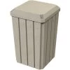 32 Gallon Beige Granite Slatted Square Trash Receptacle, Flat Lid Dust Cover -container 56bj27 1