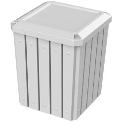 52 Gallon White Square Slatted Trash Receptacle, Flat Lid Dust Cover