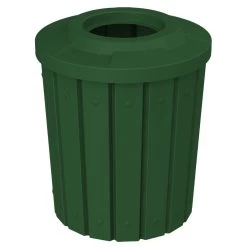 42 Gallon Green Slatted Trash Receptacle, Flat Top 11.5" Opening Lid