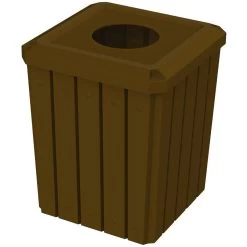 52 Gallon Brown Square Slatted Trash Receptacle, 11.5" Opening Lid