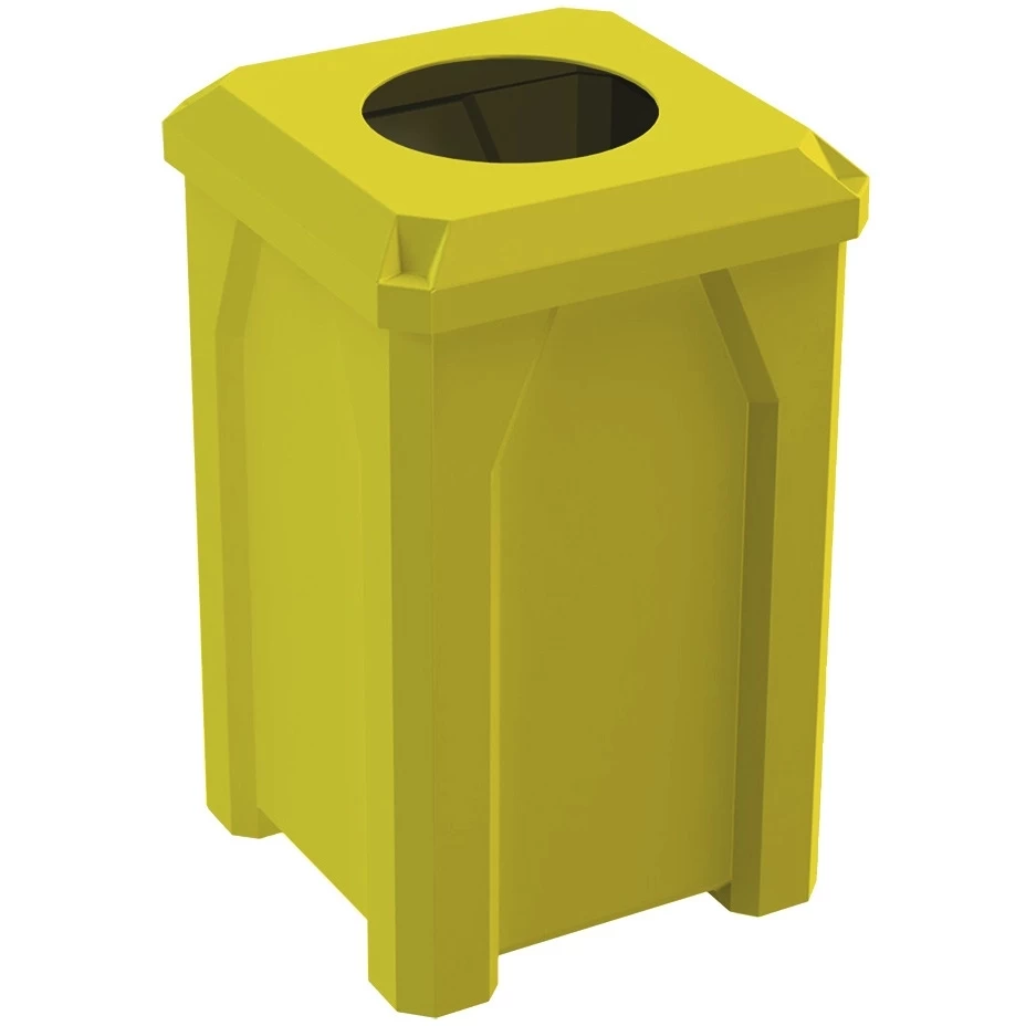 32 Gallon Yellow Square Trash Receptacle, Flat Top 11.5" Opening Lid 3 32 Gallon Yellow Square Trash Receptacle, Flat Top 11.5" Opening Lid