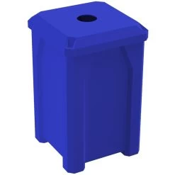 32 Gallon Blue Square Recycling Receptacle, Flat Top 4" Opening
