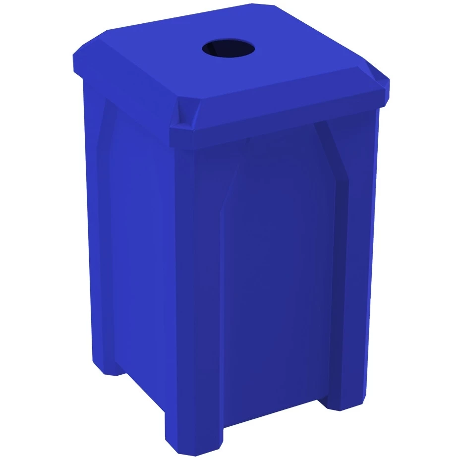 32 Gallon Blue Square Recycling Receptacle, Flat Top 4" Opening 3 32 Gallon Blue Square Recycling Receptacle, Flat Top 4" Opening