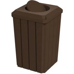 32 Gallon Brown Granite Slatted Square Trash Receptacle, Bug Barrier Lid