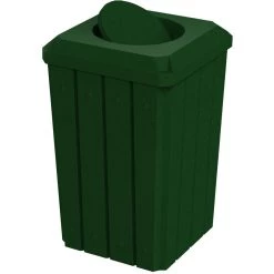 32 Gallon Green Granite Slatted Square Trash Receptacle, Bug Barrier Lid