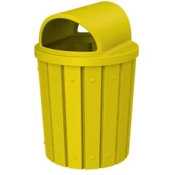 42 Gallon Yellow Slatted Trash Receptacle, 2-Way Open Lid