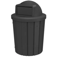 42 Gallon Black Slatted Trash Receptacle, Dome Top Lid