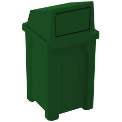 32 Gallon Green Square Trash Receptacle, Dome Top Lid