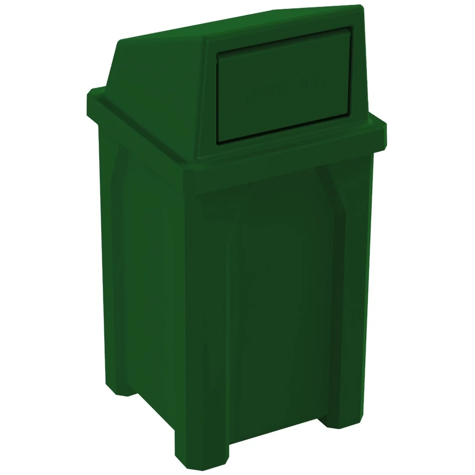 32 Gallon Green Square Trash Receptacle, Dome Top Lid 3 32 Gallon Green Square Trash Receptacle, Dome Top Lid