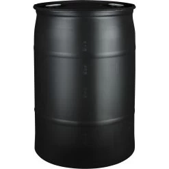 30 Gallon Black Tight Head Plastic Drum, UN Rated, 2" NPS & 2" Buttress Fittings