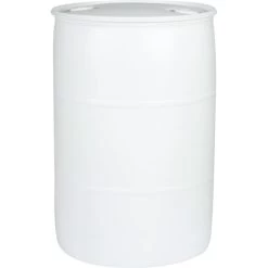 55 Gallon White Tight Head Plastic Drum, UN Rated, 2" NPT & 2" Buttress Fittings