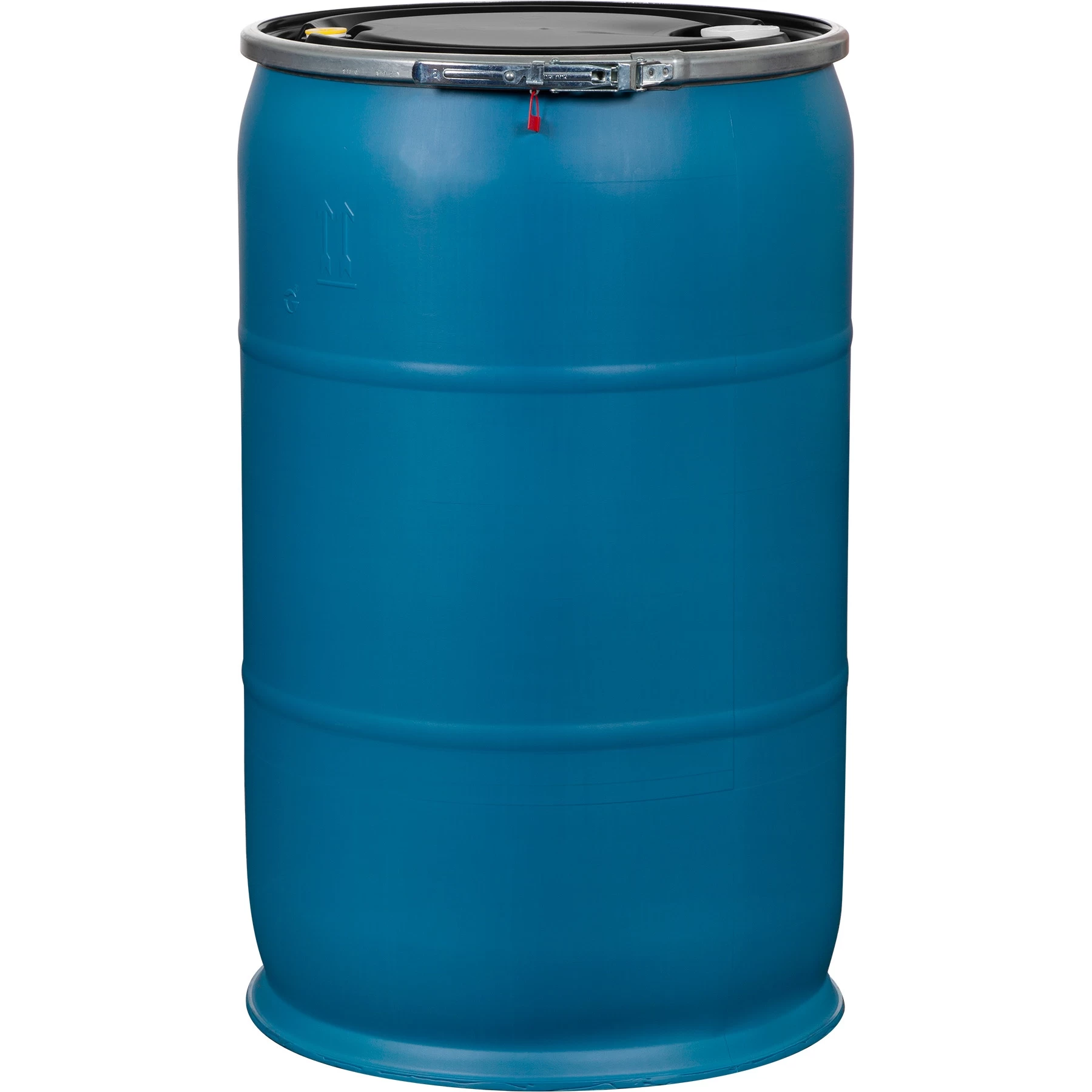 57 Gallon Blue Plastic Drum, UN Rated, 2” & 3/4” Fittings, Black Cover W/Lever Lock Ring 3 57 Gallon Blue Plastic Drum, UN Rated, 2” & 3/4” Fittings, Black Cover W/Lever Lock Ring