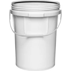 5 Gallon White Threaded Plastic Pail W/Plastic Handle, Life Latch, UN Rated