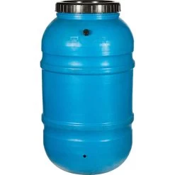 55 Gallon Blue Rain Barrel With Spigot And Overflow