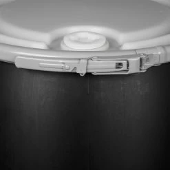 57 Gallon Black Plastic Drum, UN Rated, 2" & 3/4" Fittings, Cover W/Lever Lock Ring -container 57 gallon black plastic drum un rated 2 22 and 3 4 22 fittings cover with lever lock ring 56w54c 5