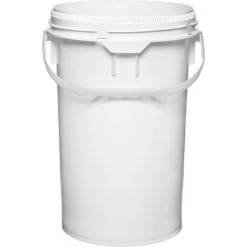 6.5 Gallon White Plastic Pail W/Plastic Handle, Threaded Opening, Life Latch, UN Rated