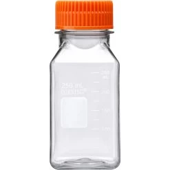 250ml Clear PET Plastic Square Media Bottle W/Cap, 24/cs (Corning® #431531)