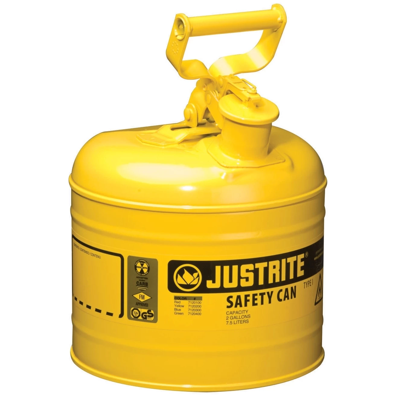 2 Gallon, Type I Safety Can W/Self-Close Lid For Flammables, Yellow 3 2 Gallon, Type I Safety Can W/Self-Close Lid For Flammables, Yellow