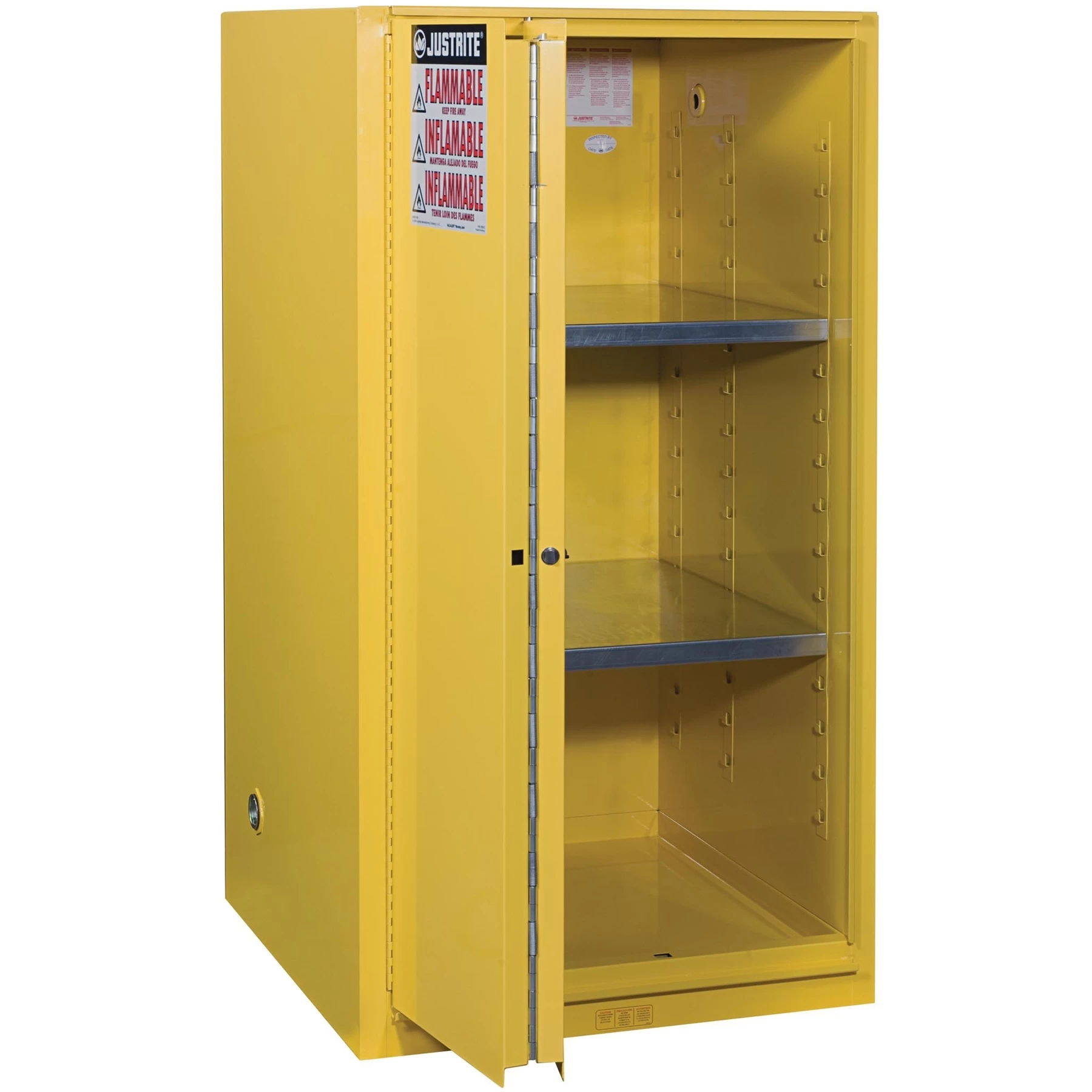 Sure-Grip® EX Flammable Safety Cabinet, 60 Gallon, Bi-Fold S/C Doors, Yellow 3 Sure-Grip® EX Flammable Safety Cabinet, 60 Gallon, Bi-Fold S/C Doors, Yellow