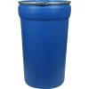 55 Gallon Blue Plastic Drum, Taper Sided, UN Rated, Cover W/Metal Lever Lock