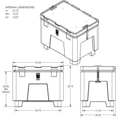 Polar® PB02 - 15 Gallon Insulated Bin, Rubber Straps (2 Cu Ft) -container pb02 velcro drawing 1