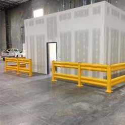 5' Heavy Duty Safety Guard Rail, Yellow, 13 Gauge Steel -container rail system installed 3